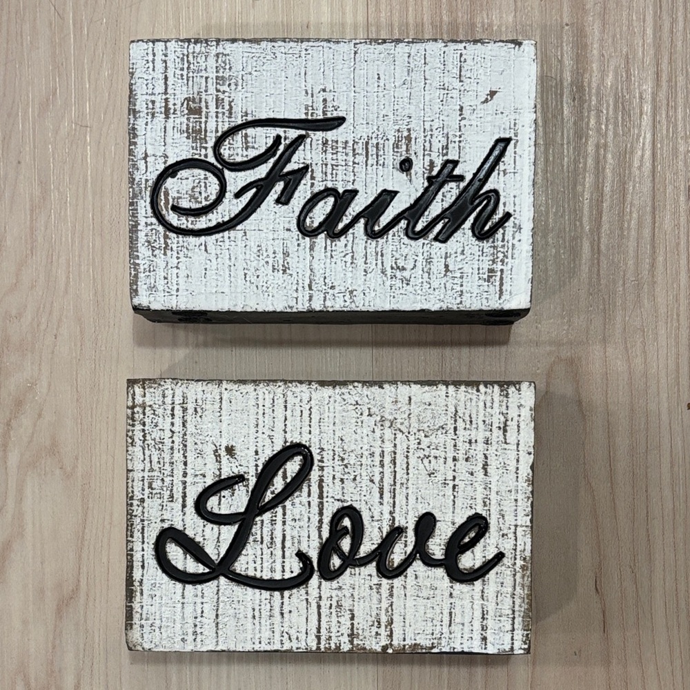 Rustic White and Black Faith and Love Decor